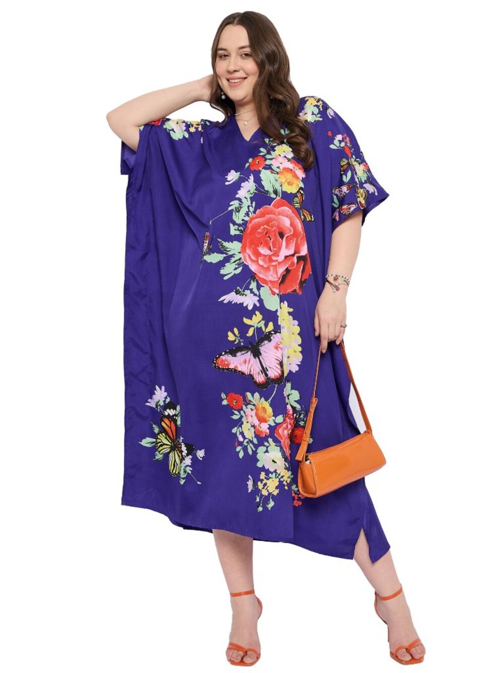 Gypsie Blu Women Floral Printed Caftan Dress Plus Size Maxi Moo Moos Dresses - Picture 6 of 7